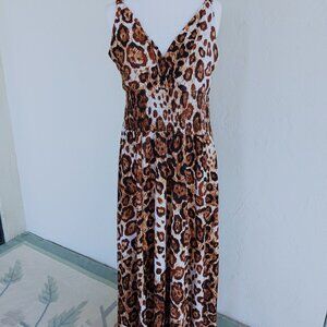 Cheetah Print Smocked Sleeveless Maxi Dress Size L